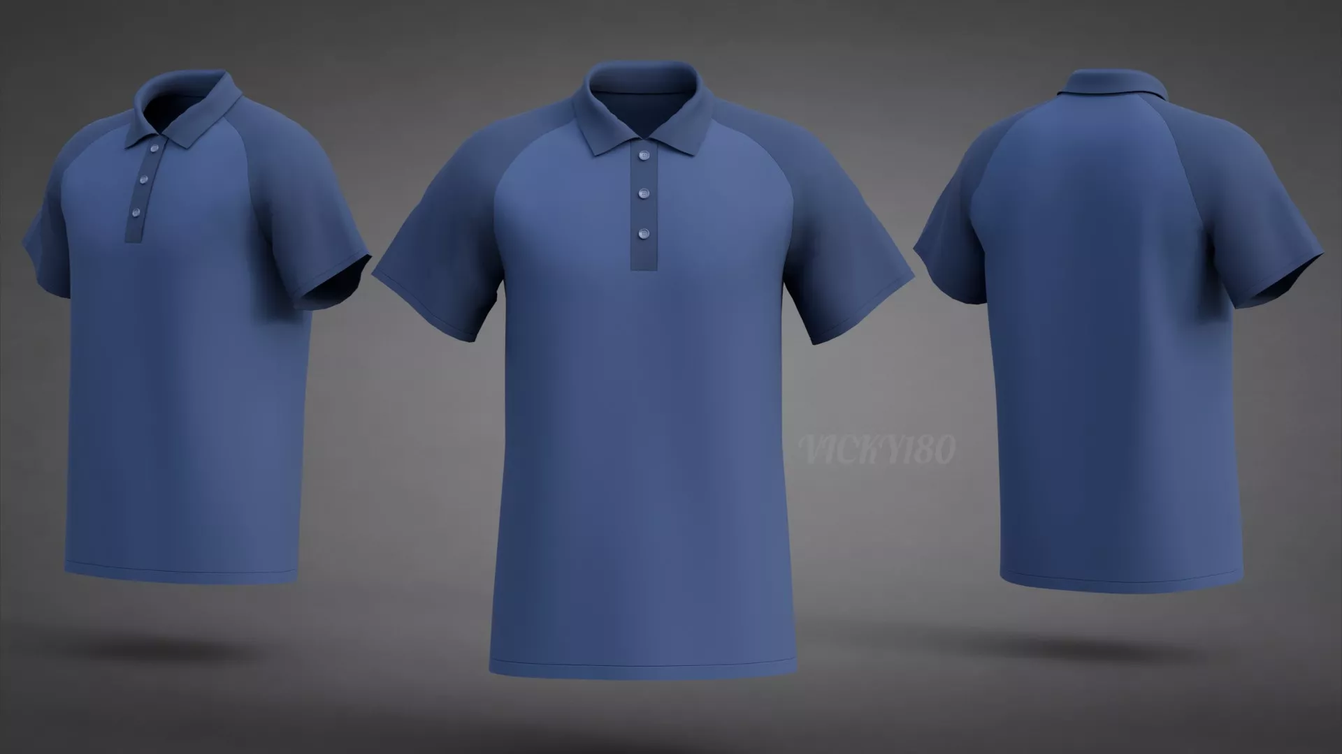 Two-Tone Raglan Sleeve Polo Shirt with Collar - Male T-Shirt Low-poly 3D model