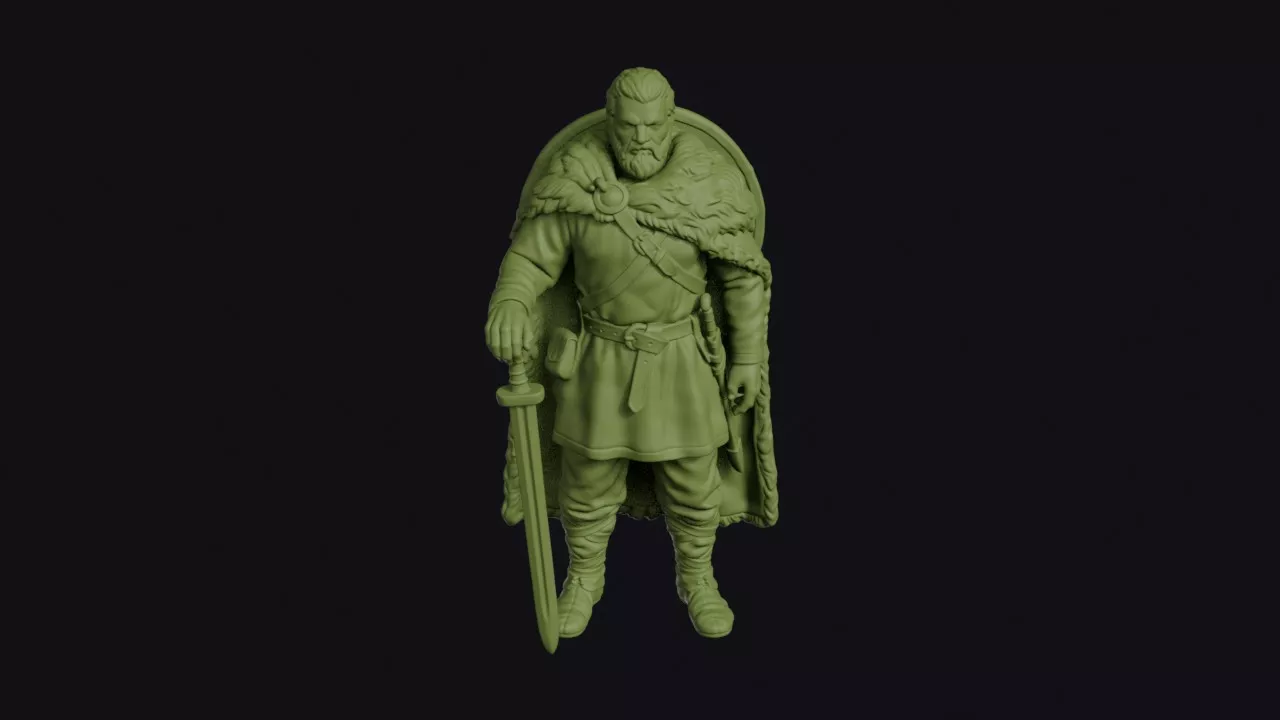 Alemanni Chieftain at Rest with Longsword and Fur-Trimmed Cloak 3D print model