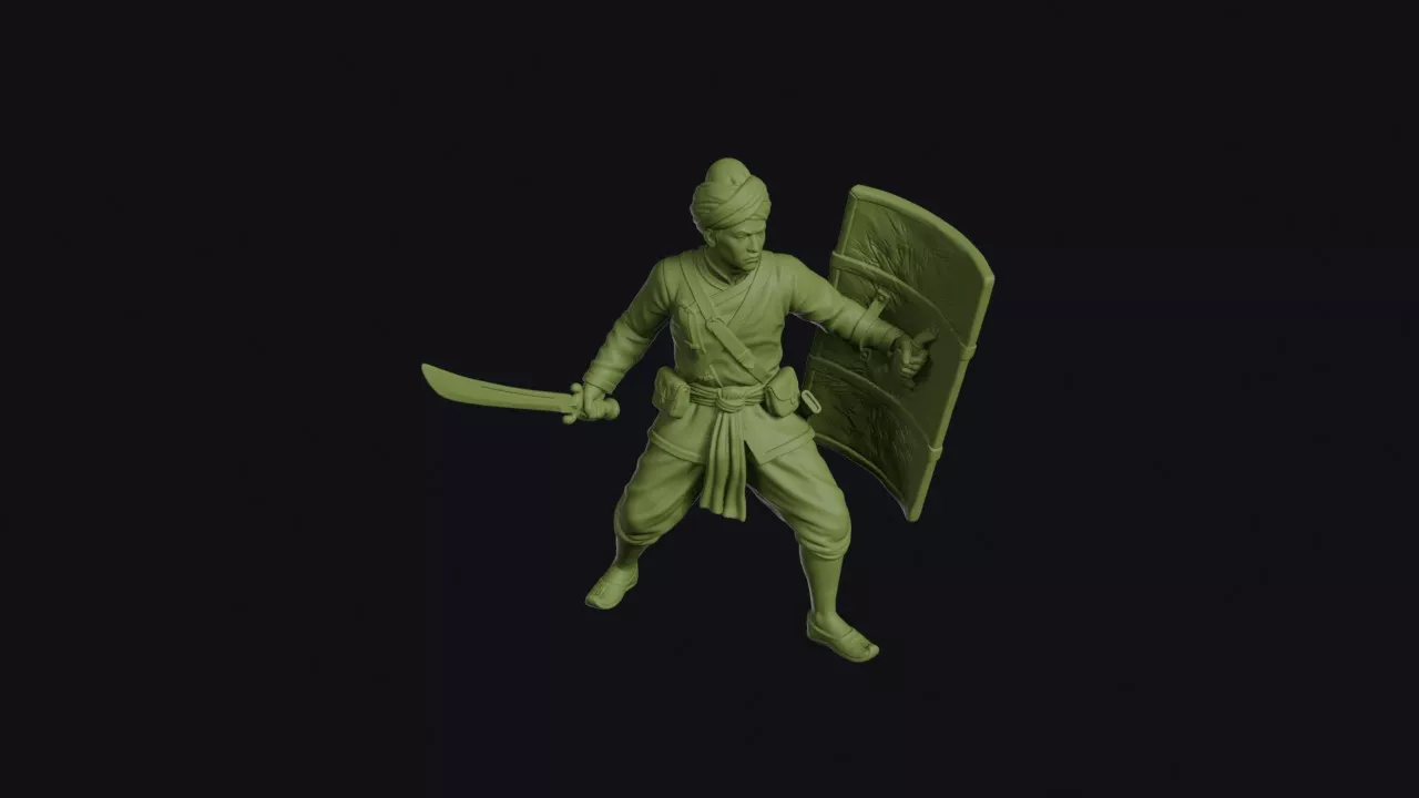 Ahom Warrior of Assam with Buffalo-Hide Shield and Dao Sword 3D print model