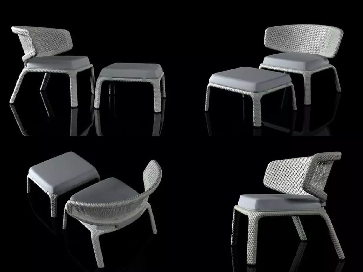 Seashell lounge chair and footstool 3D model_0