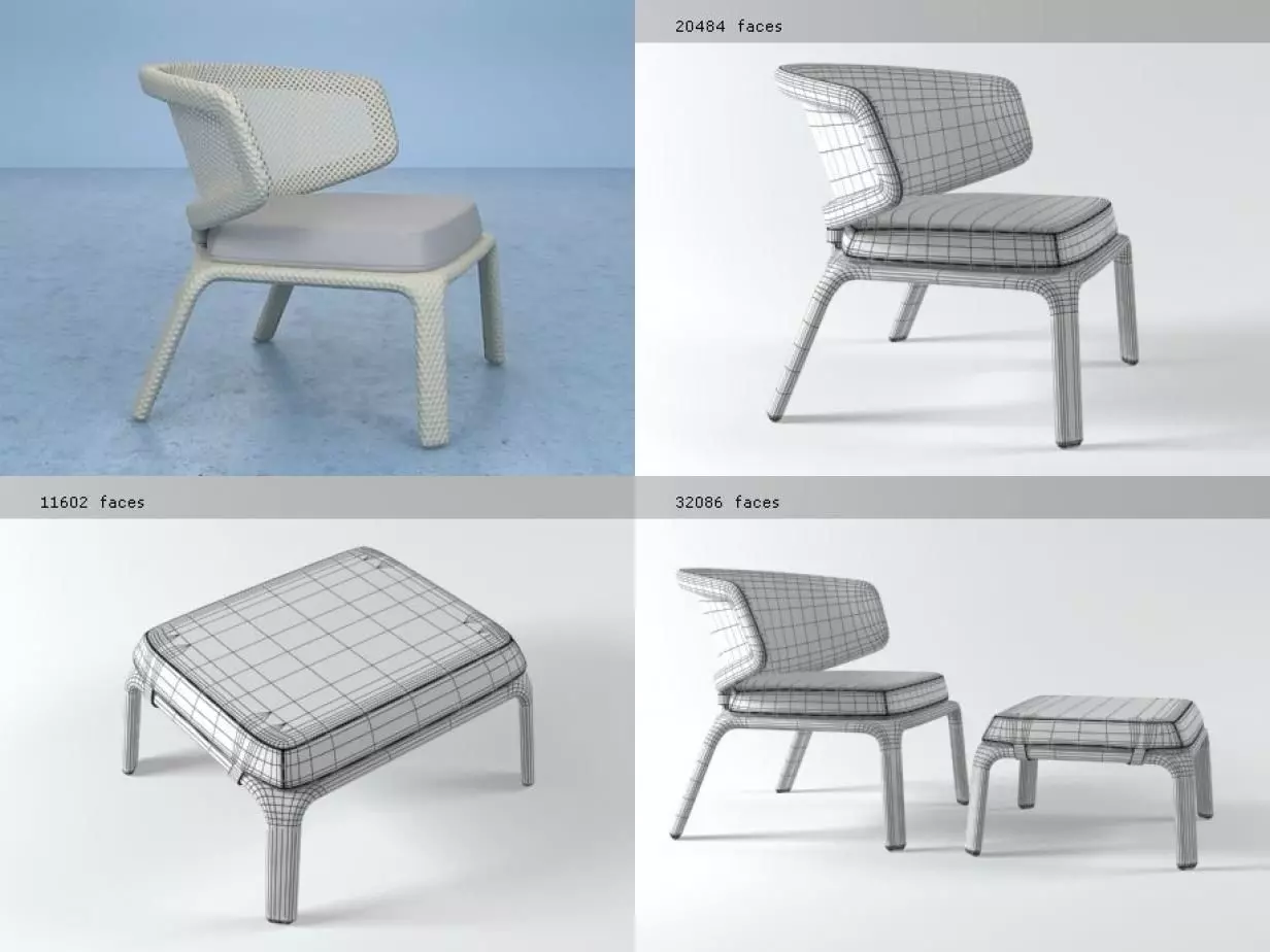 Seashell lounge chair and footstool 3D model_1