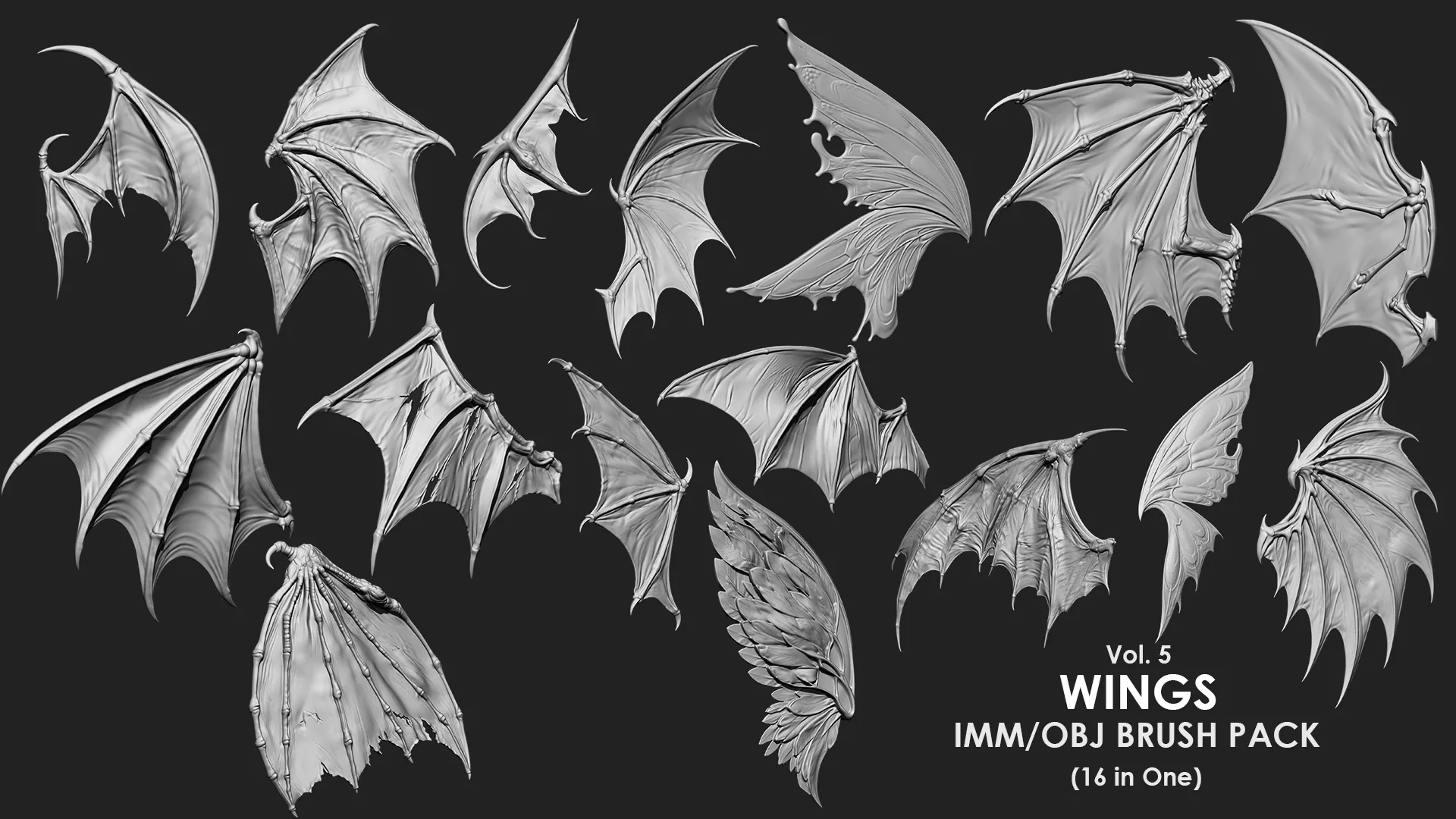 WINGS VOL 05 10 IN ONE IMM OBJ BRUSH 3D model