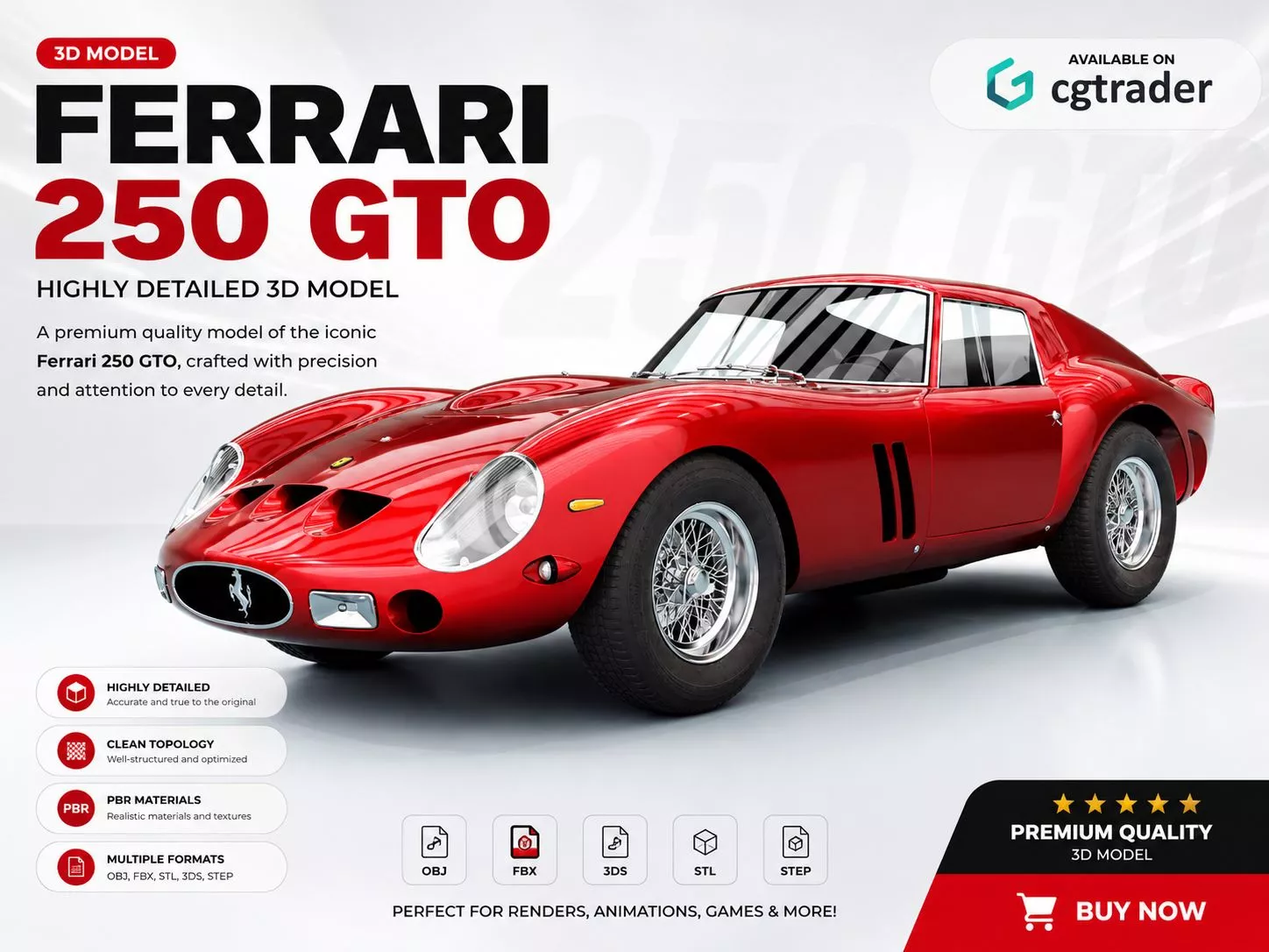 Classic 1960s Sports Car Highly Detailed 3D Model Low-poly 3D model