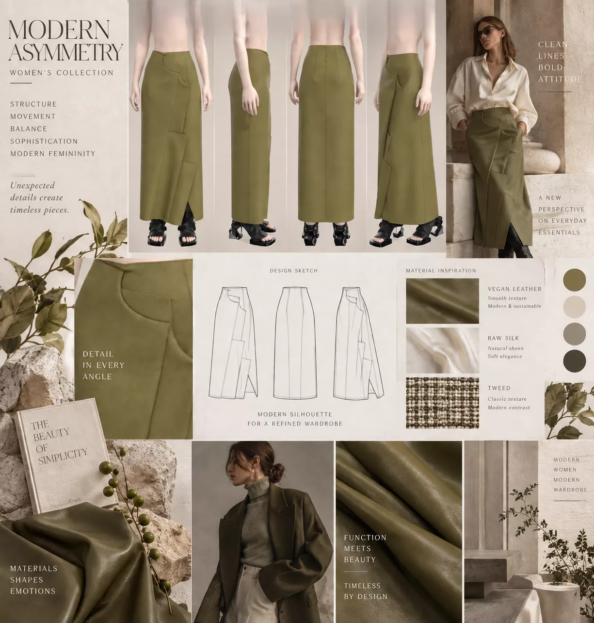 MODERN ASYMMETRY Vegan Leather Utility Maxi Skir 3D model