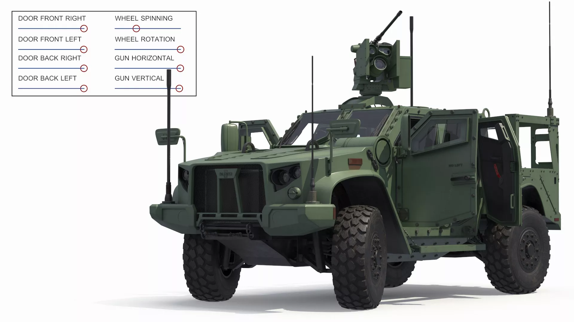 Tactical Vehicle with Heavy Machine Gun Rigged for Maya 3D model