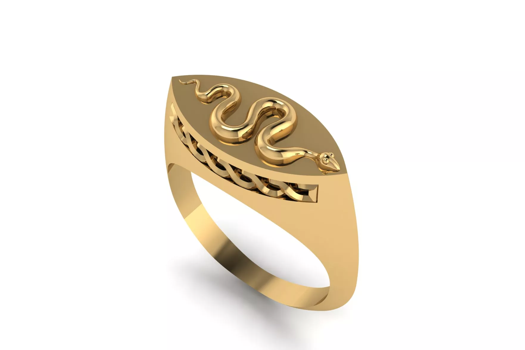 Snake Relief Signet Ring with Herringbone Chain 227 3D print model