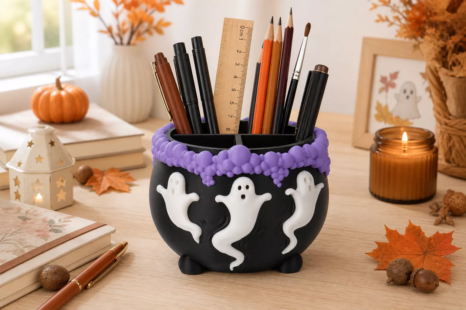 Ghost Cauldron Organizer Halloween Desk Storage 3D print model