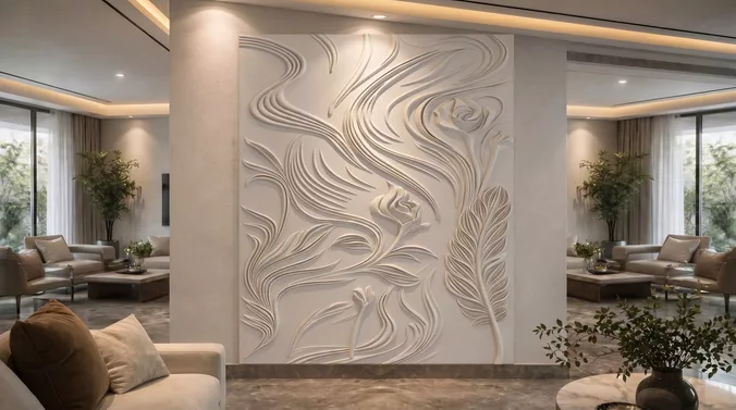Modern Feather Floral Wall Panel Relief STL MAX RLF FBX