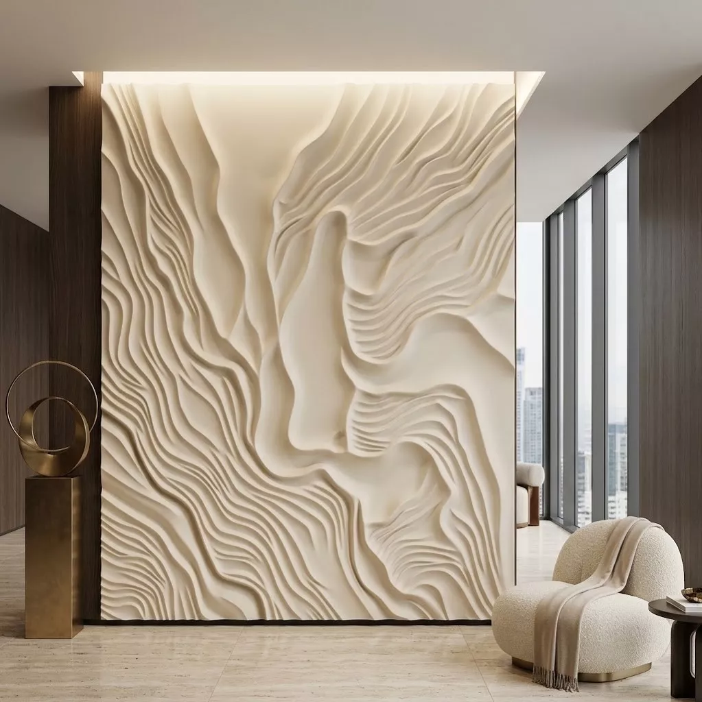 Modern Topographic Curve Wall Panel Relief STL MAX RLF 3D model