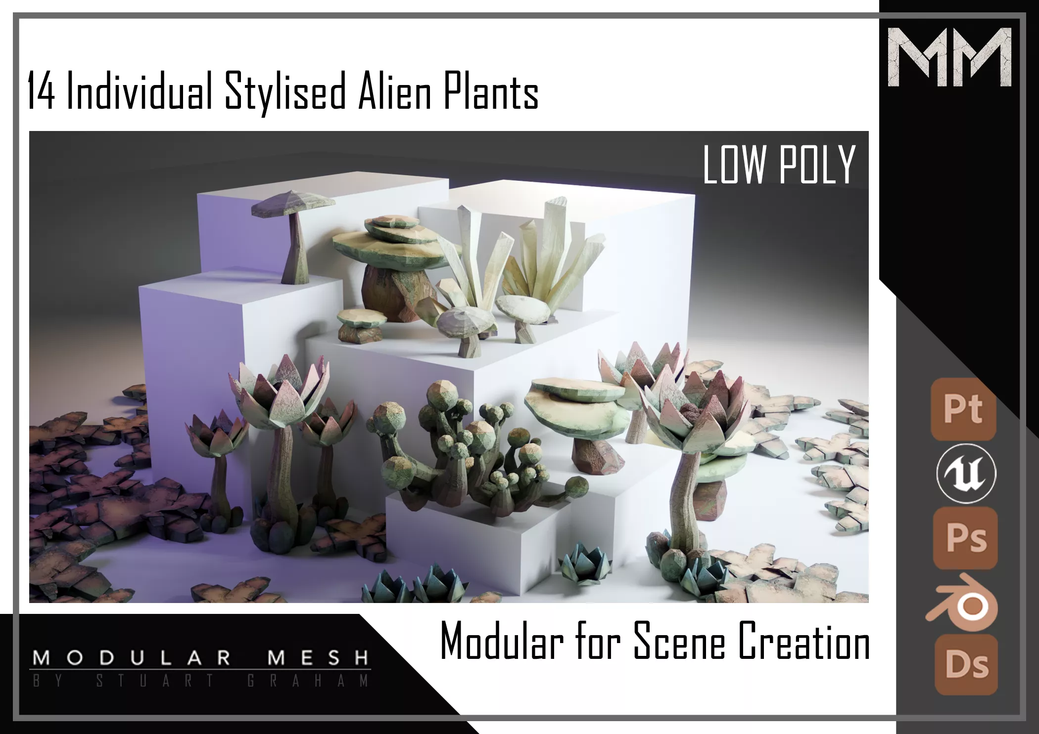 Stylized Alien Plants Low Poly Game-Ready Low-poly 3D model