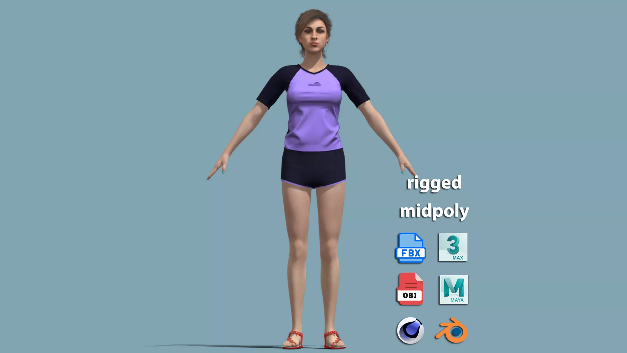 A-Pose Rigged Woman in Swimwear 3D model