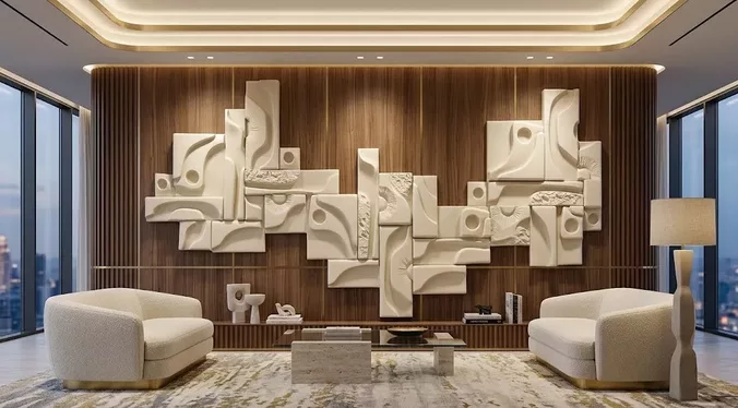 Artistic Cybernetic Core Wall Panel Golem Relief STL MAX RLF