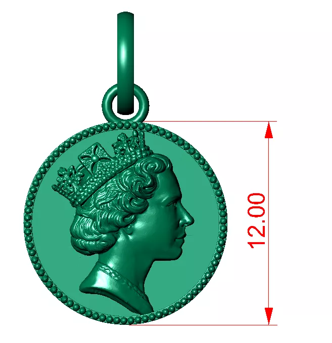 Queen Elizabeth portrait coin 3D print model
