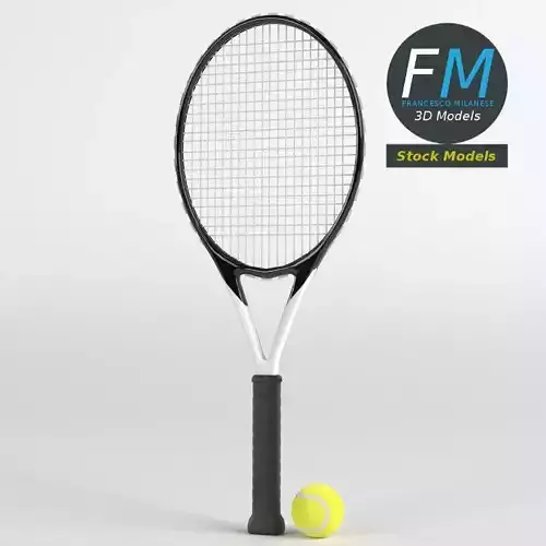 Tennis ball and racket set 3D model