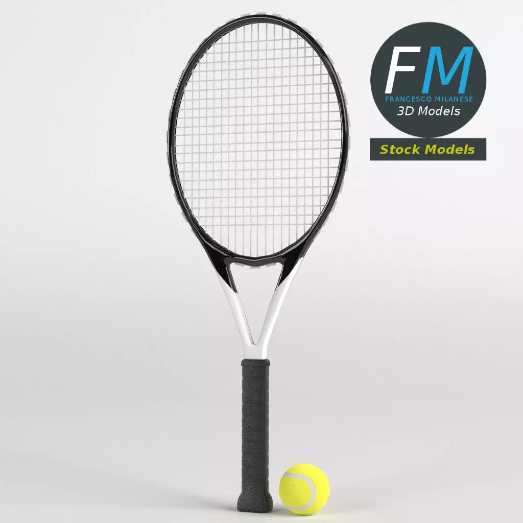 Tennis ball and racket set 3D model_0