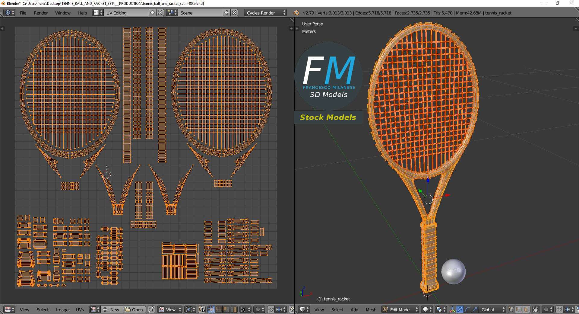 Tennis ball and racket set 3D model_10