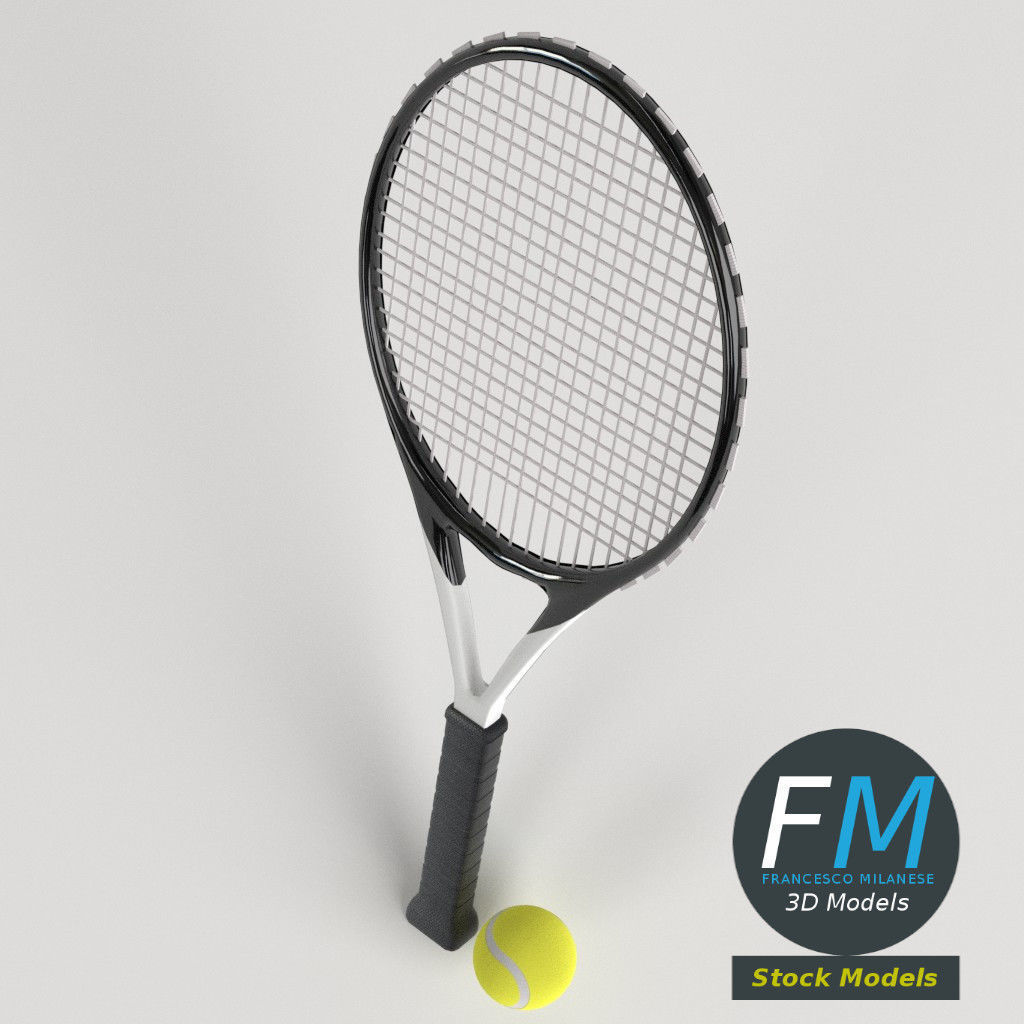 Tennis ball and racket set 3D model_6