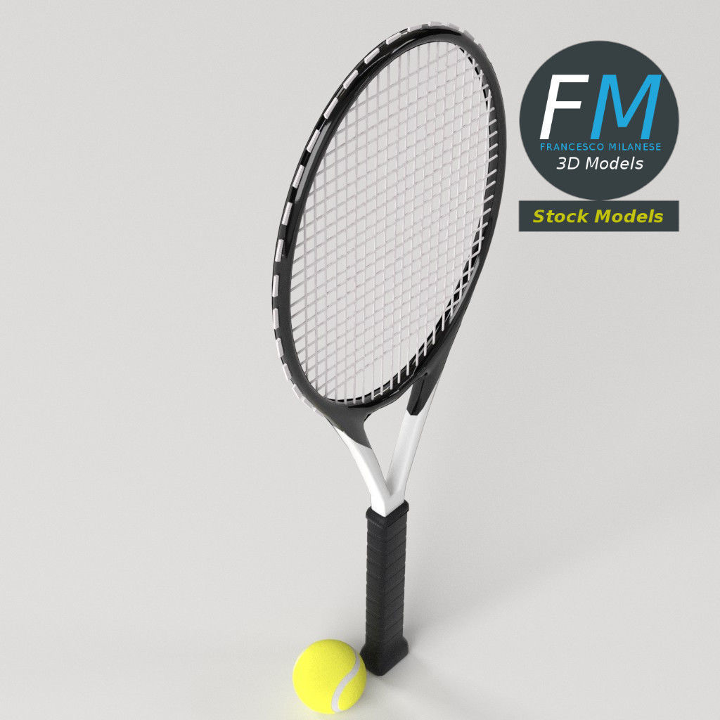 Tennis ball and racket set 3D model_5