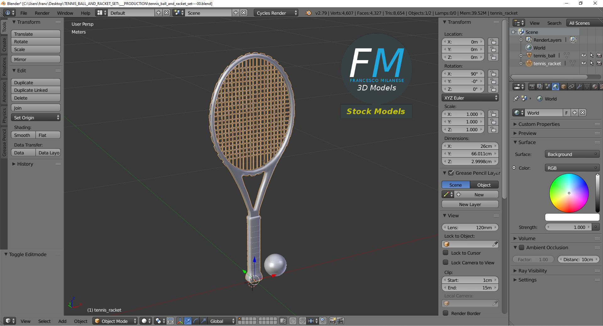 Tennis ball and racket set 3D model_9