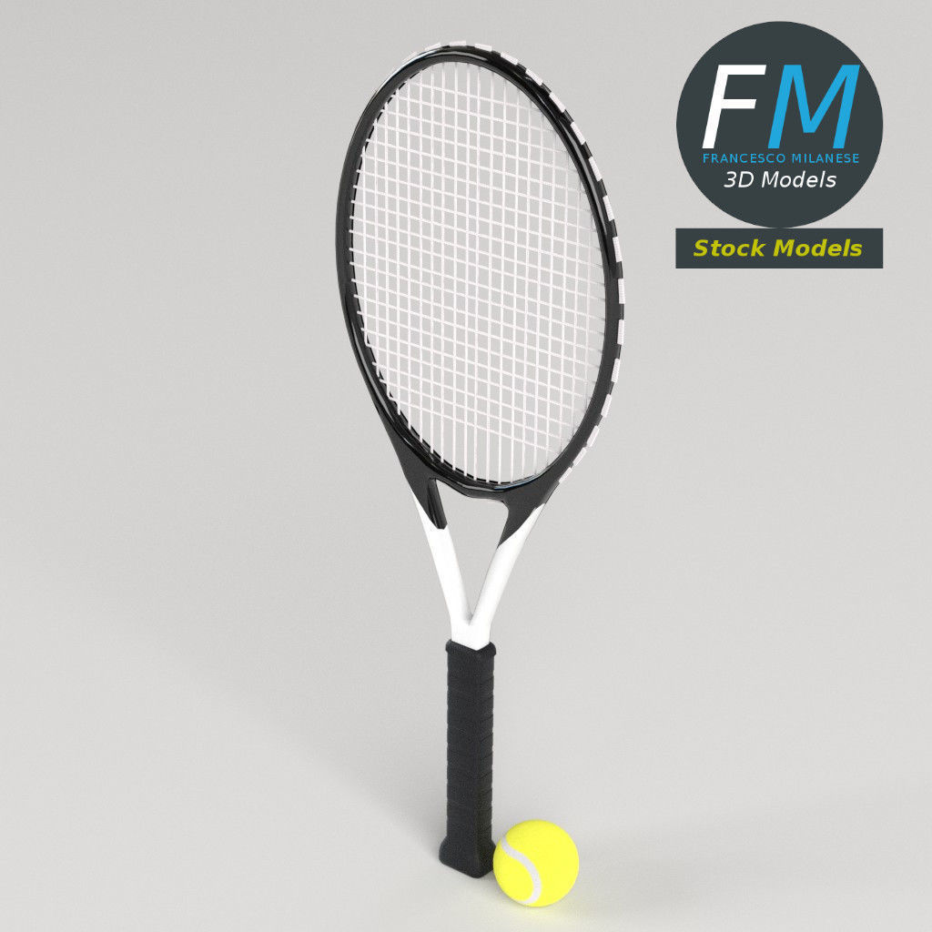 Tennis ball and racket set 3D model_2