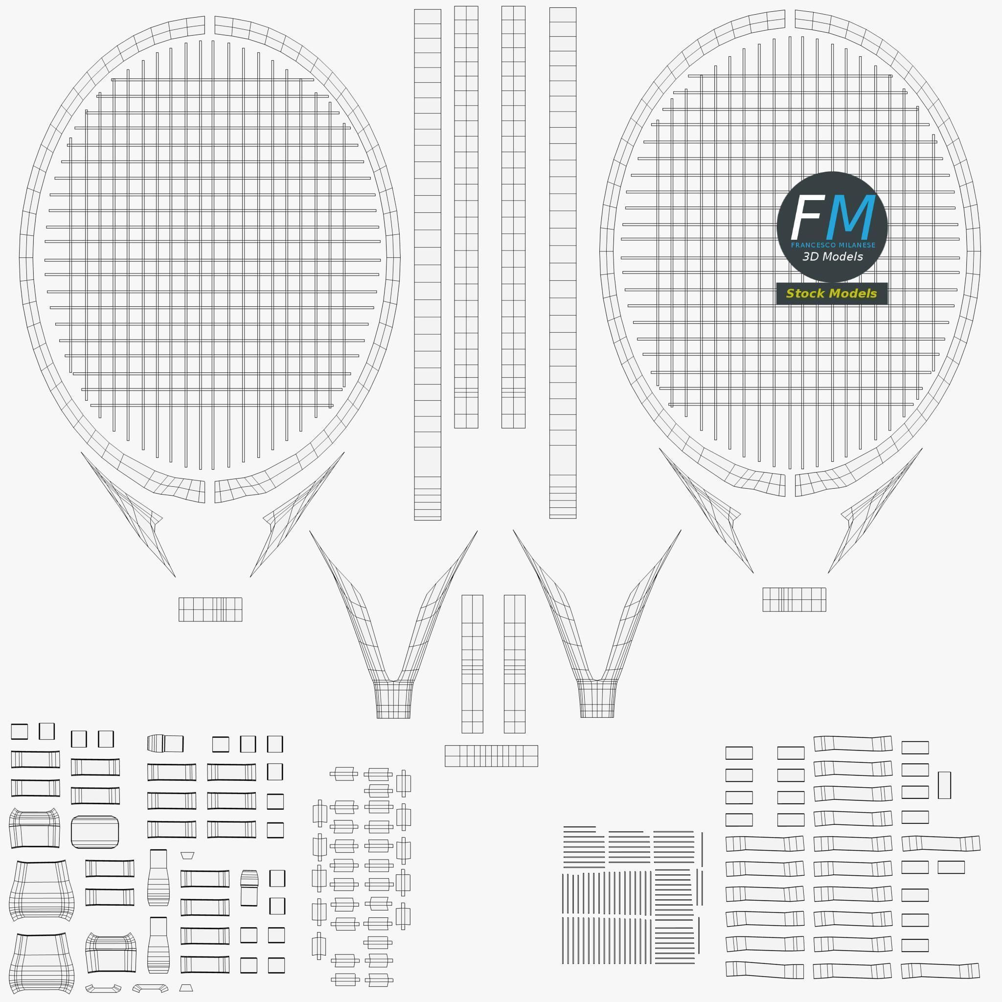 Tennis ball and racket set 3D model_12