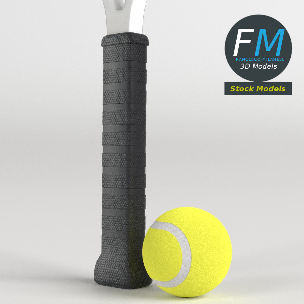 Tennis ball and racket set 3D model_3