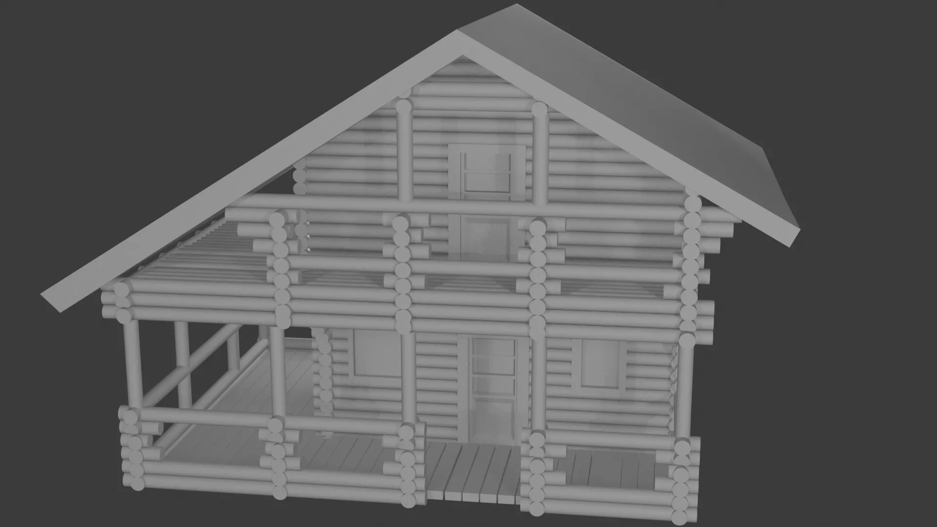 Wooden Log Cabin with Veranda Low-poly 3D model