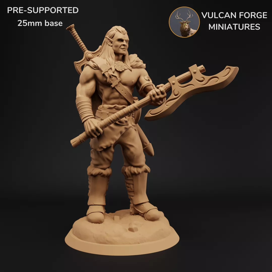 Elf barbarian with glaive 3D print model