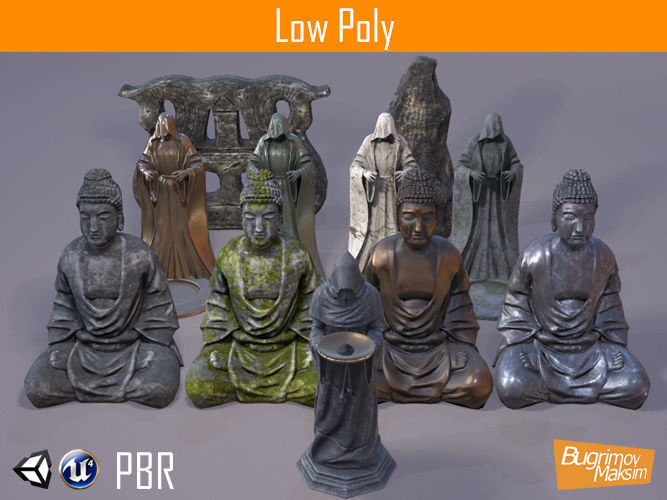 PBR Statues Pack Low-poly 3D model