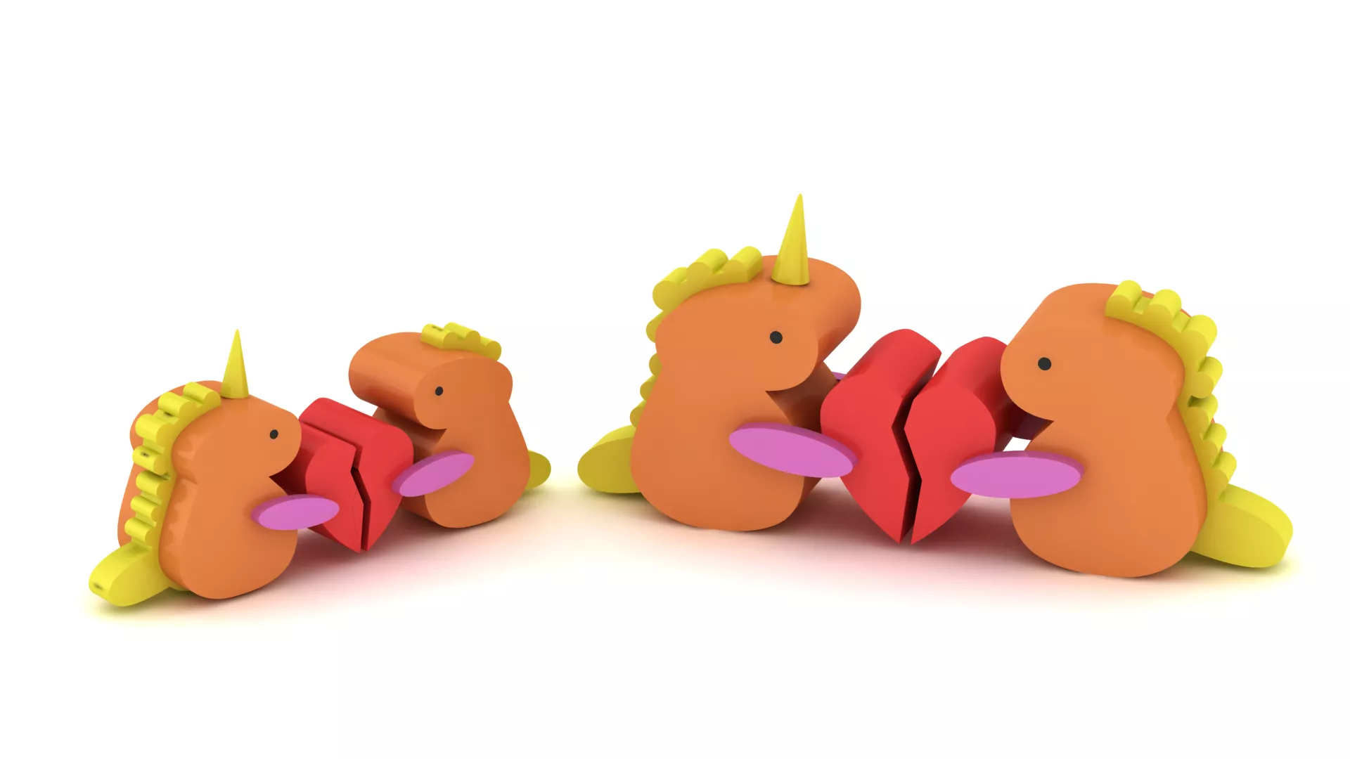 Cute Unicorn Heart Figurine Set 3D print model