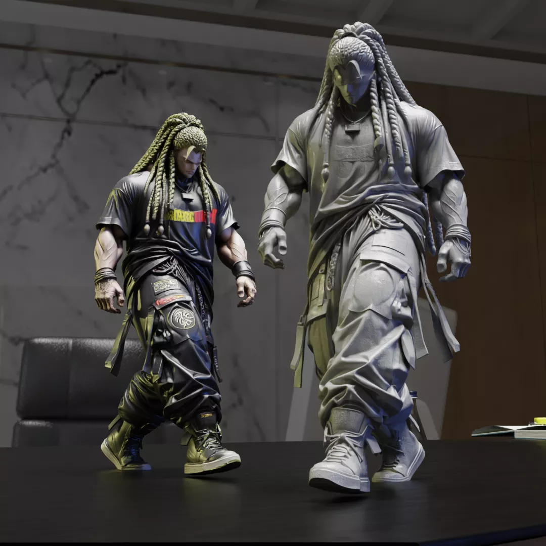 Dreadlock Street Fighter STL Urban Martial Artist Statue 3D print model