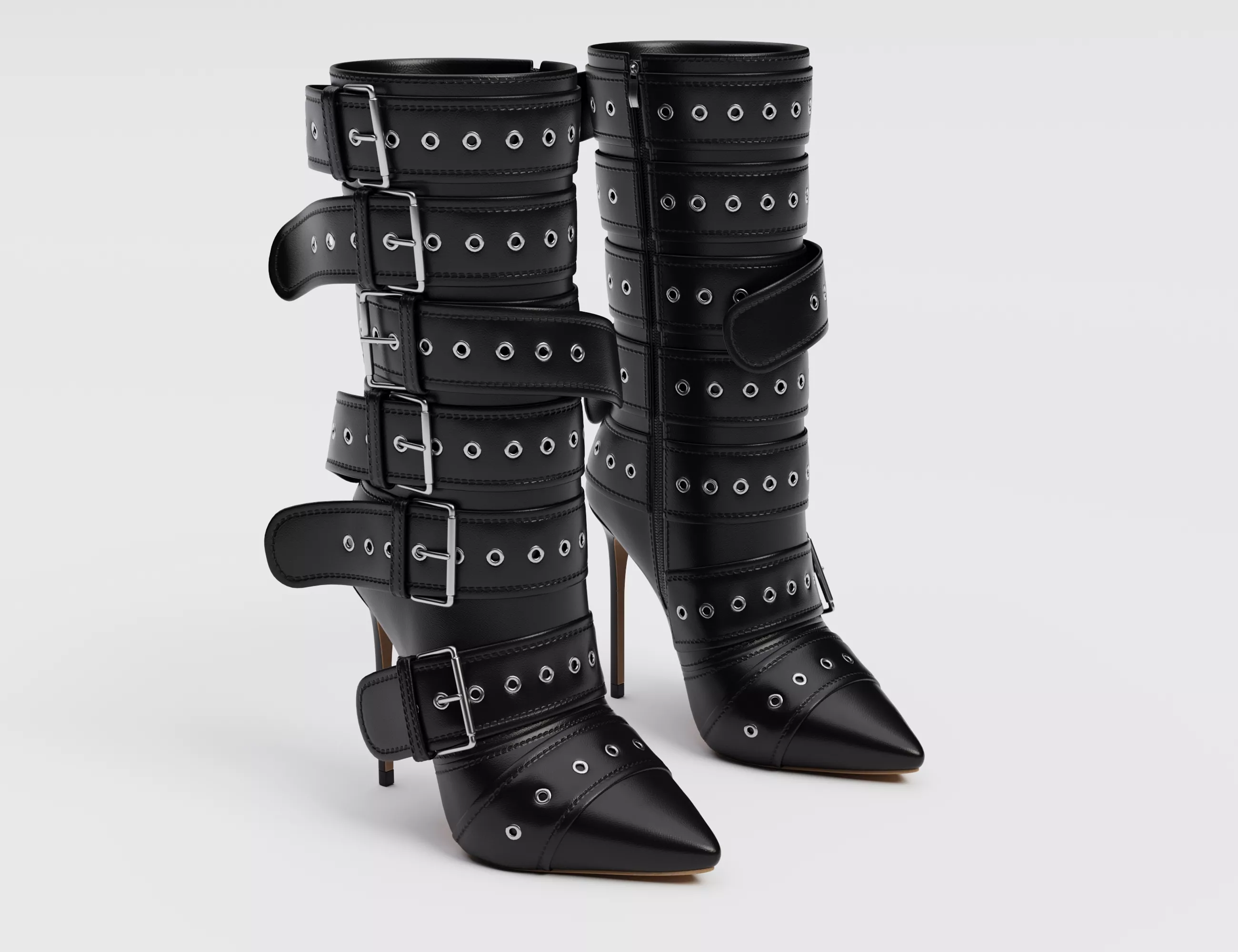 Pointed Mid Calf Thin Heel Boots Low-poly 3D model