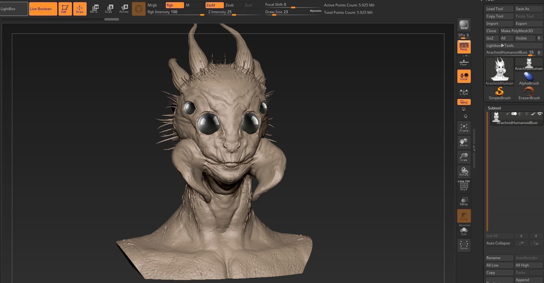 Arachnid Humanoid Bust Highpoly 3D model_5