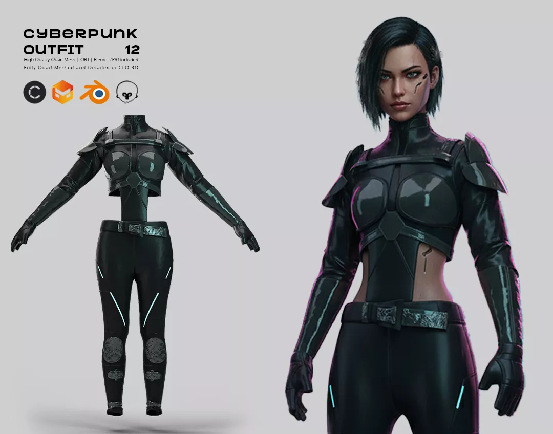Neon Vein Armor Cyberpunk Outfit 12 3D model
