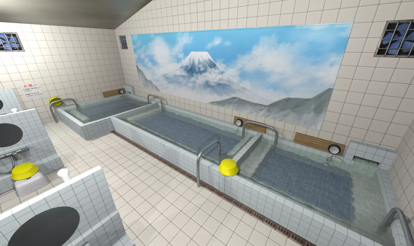 Japanese Public Bathhouse Sento Interior 3D model