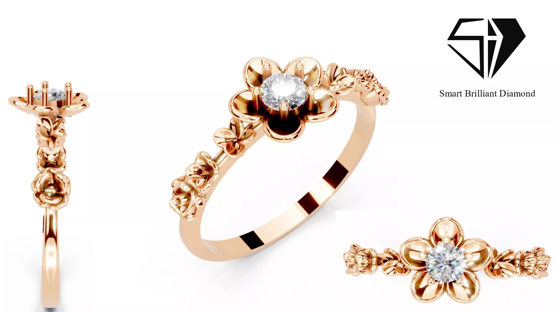 Floral Solitaire Diamond Engagement Ring Luxury Gold Ring sr0157 3D print model