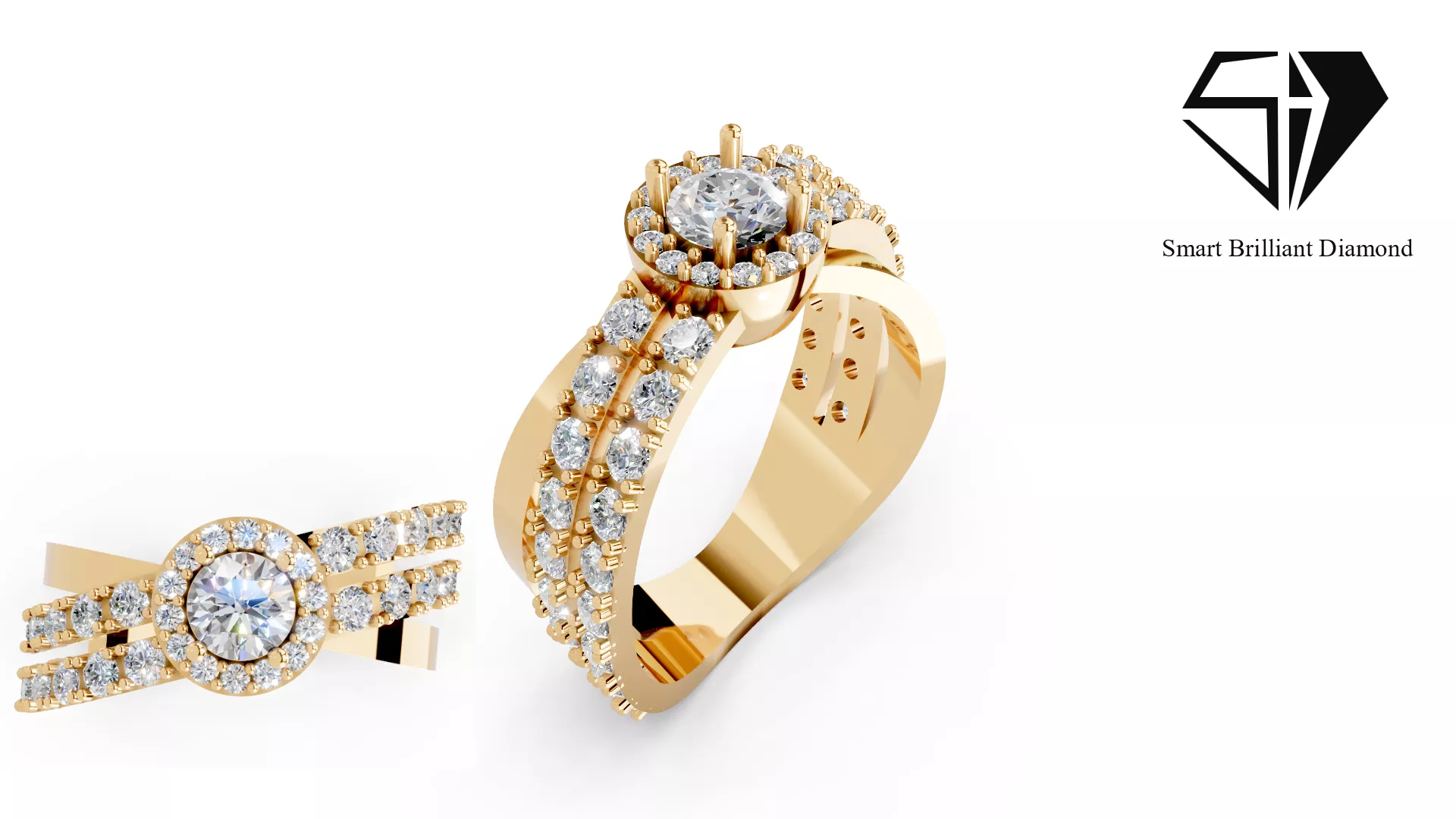 Diamond Engagement Ring Triple Row Gold Bridal Ring sr0156 3D print model