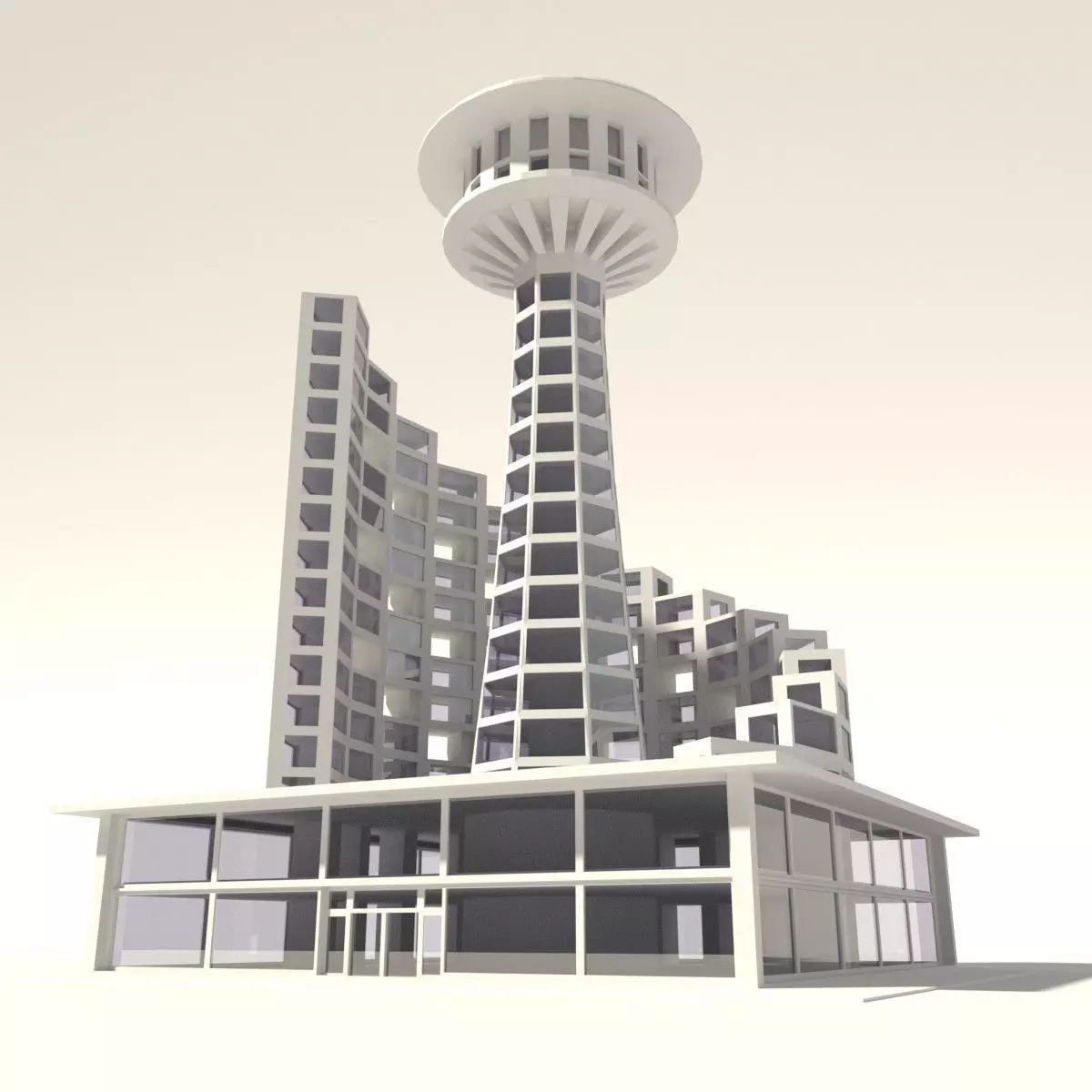 Multi purpose building Low-poly 3D model_0