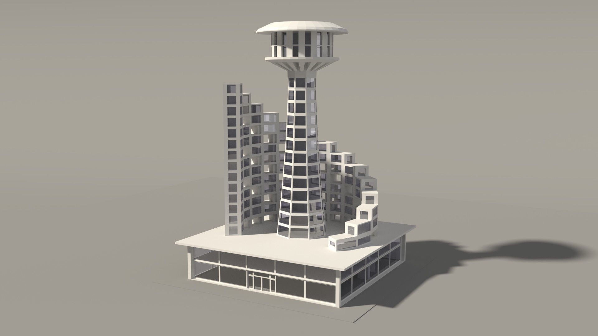Multi purpose building Low-poly 3D model_1