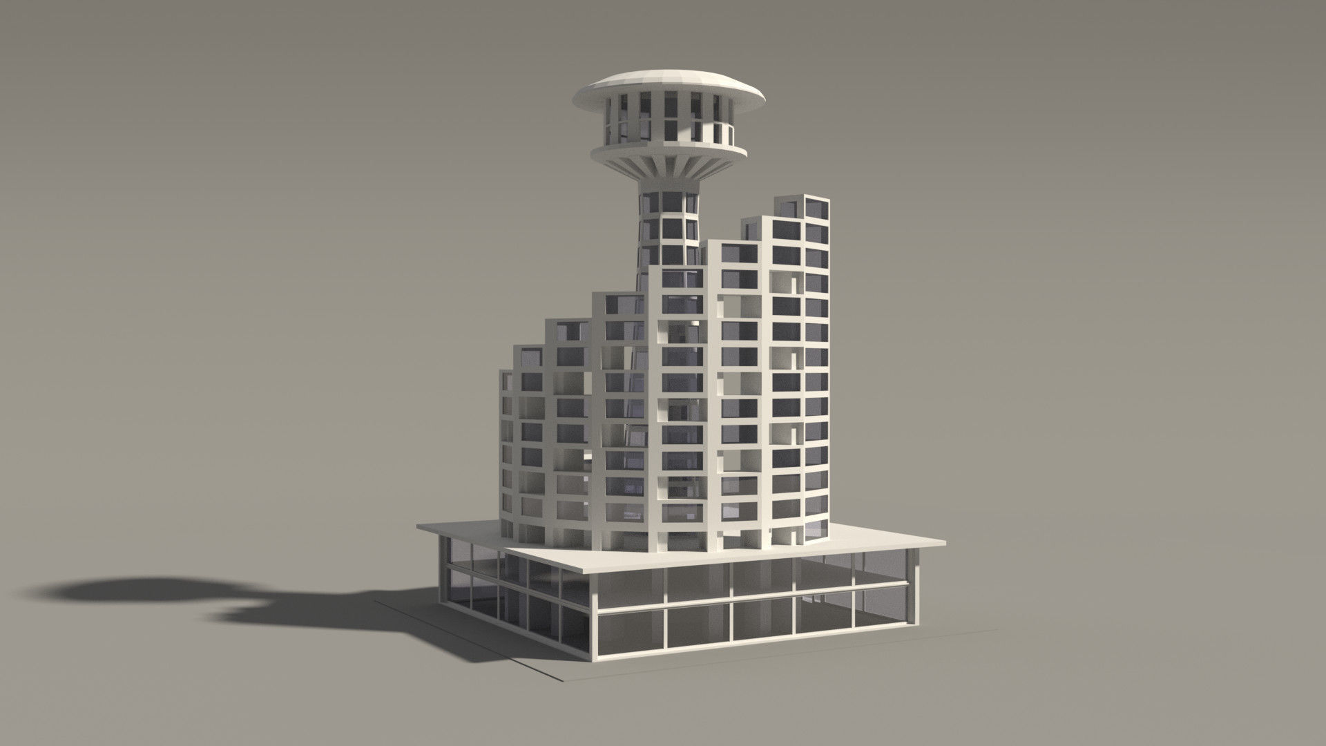Multi purpose building Low-poly 3D model_2