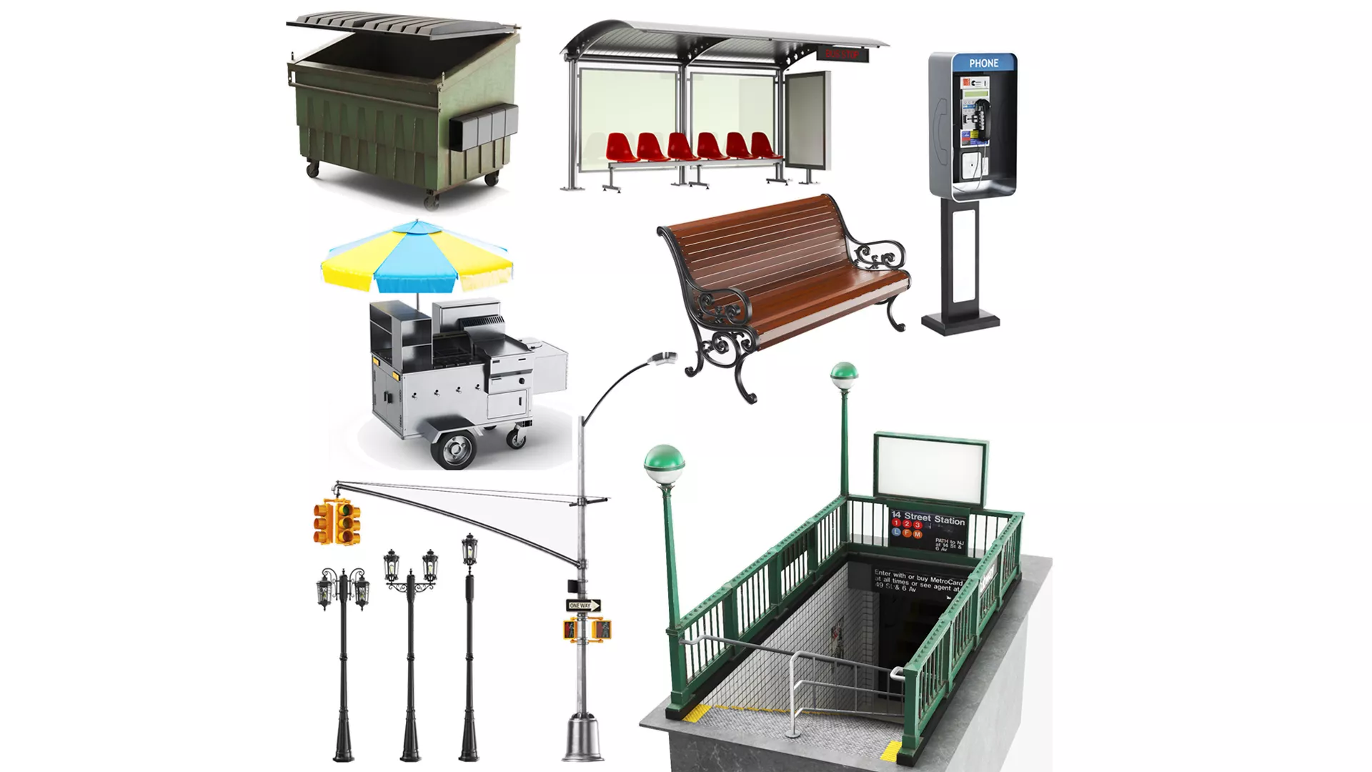 Street Elements Collection Low-poly 3D model