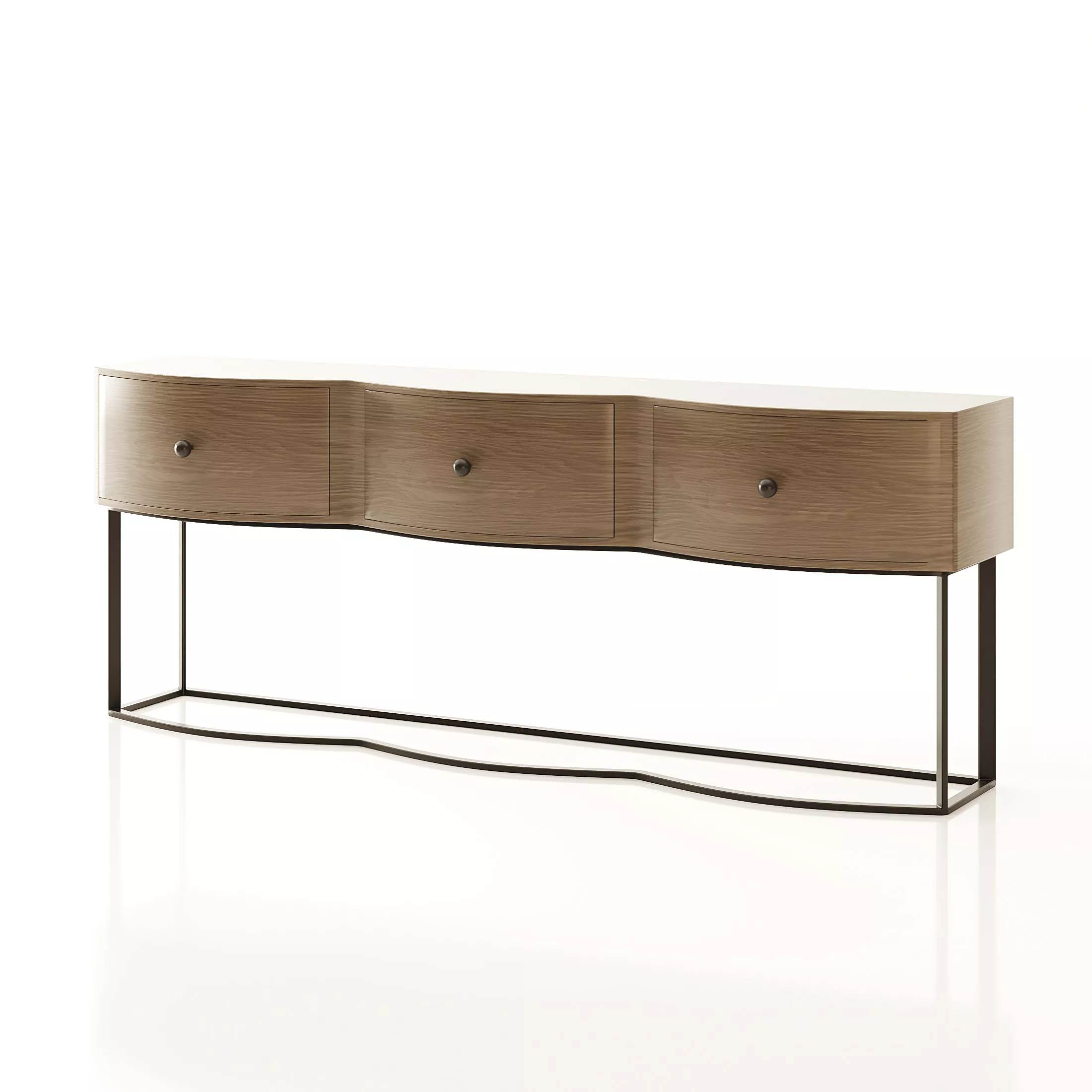 Contemporary Curved Walnut Console Cabinet 3D Model 3D model