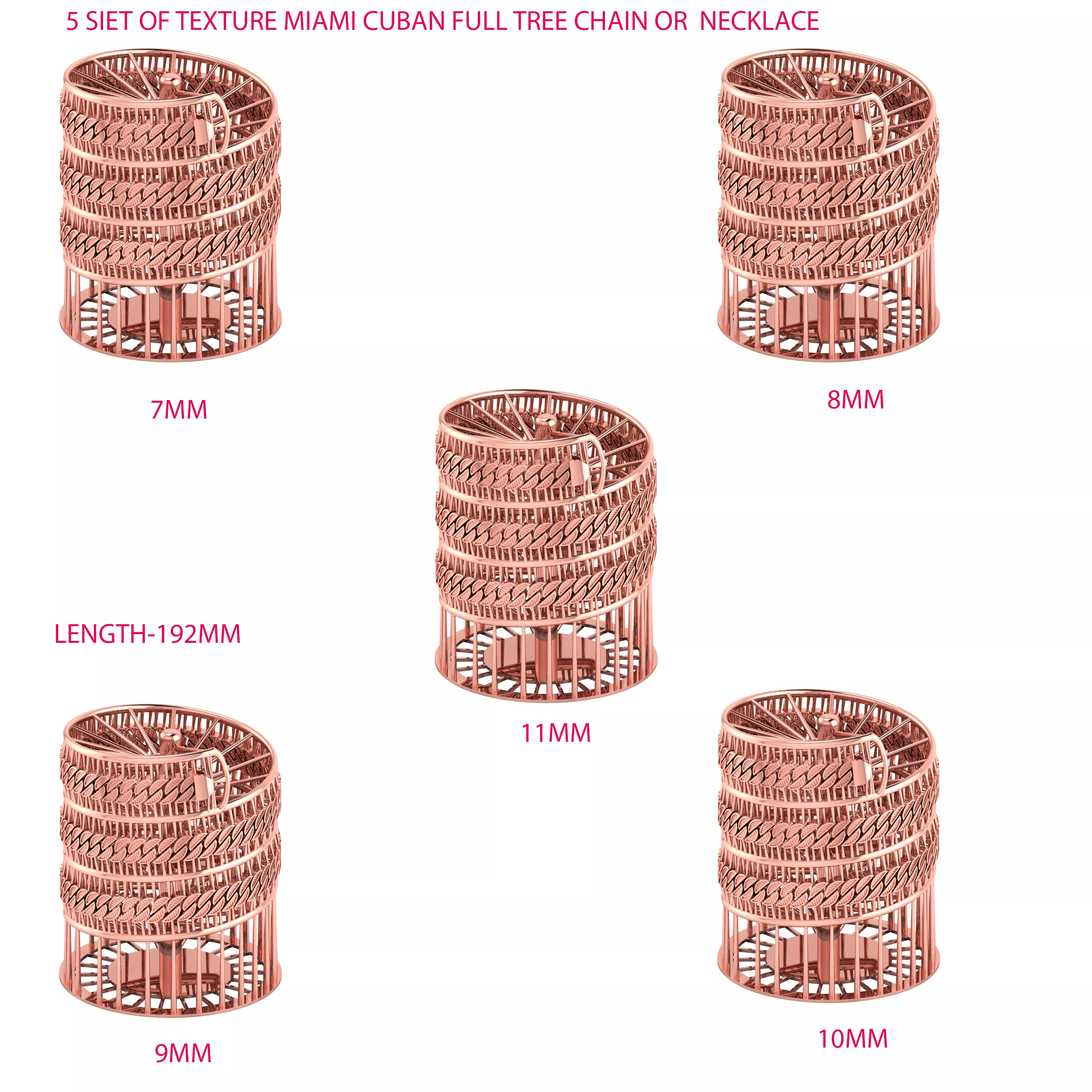 5 SET OF TEXTURE MIAMI CUBAN FULL TREE CHAIN OR NECKLACE 3D print model