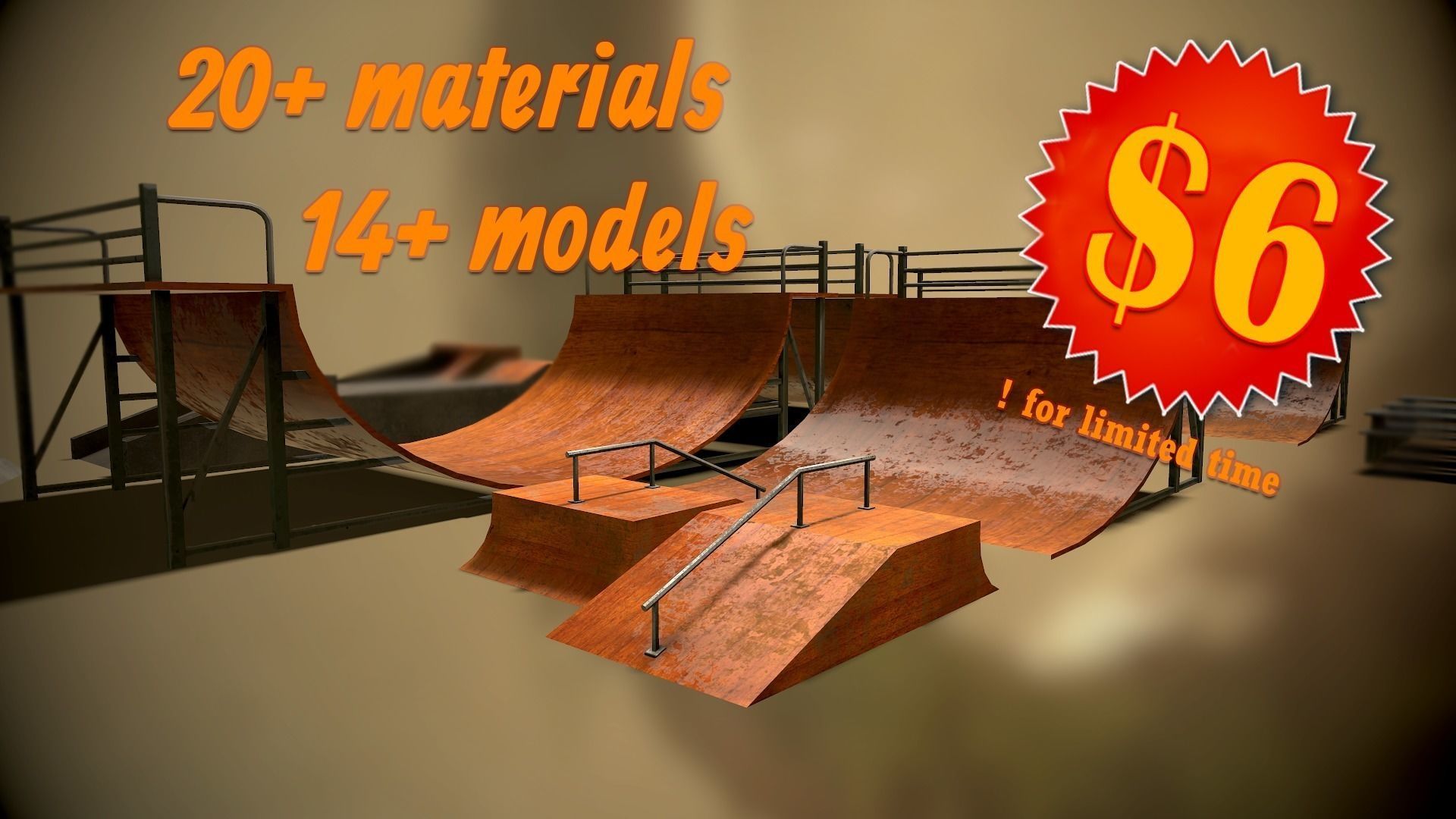 skateboarding park Low-poly 3D model