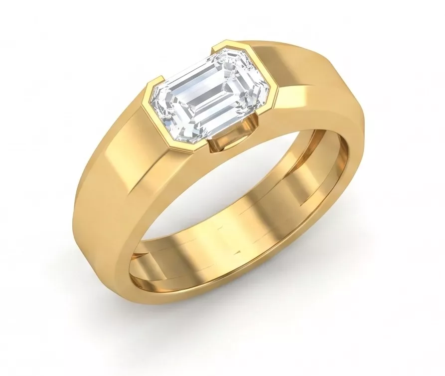 Emerald Cut Solitaire Ring 3D Model 18K Gold Engagement Ring 3D print model