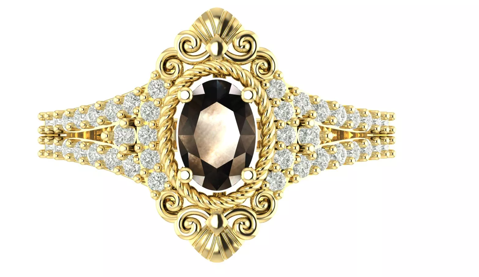 Luxury Oval Center And Round Accent Engagement Ring 3D CAD Model 3D print model