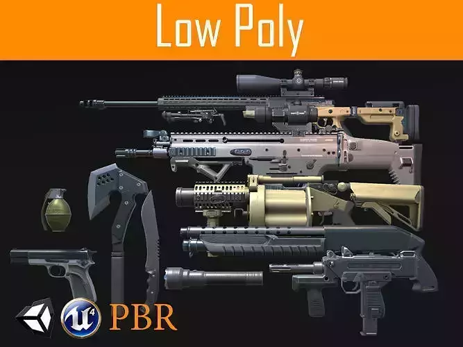 PBR Weapons pack Low-poly 3D model
