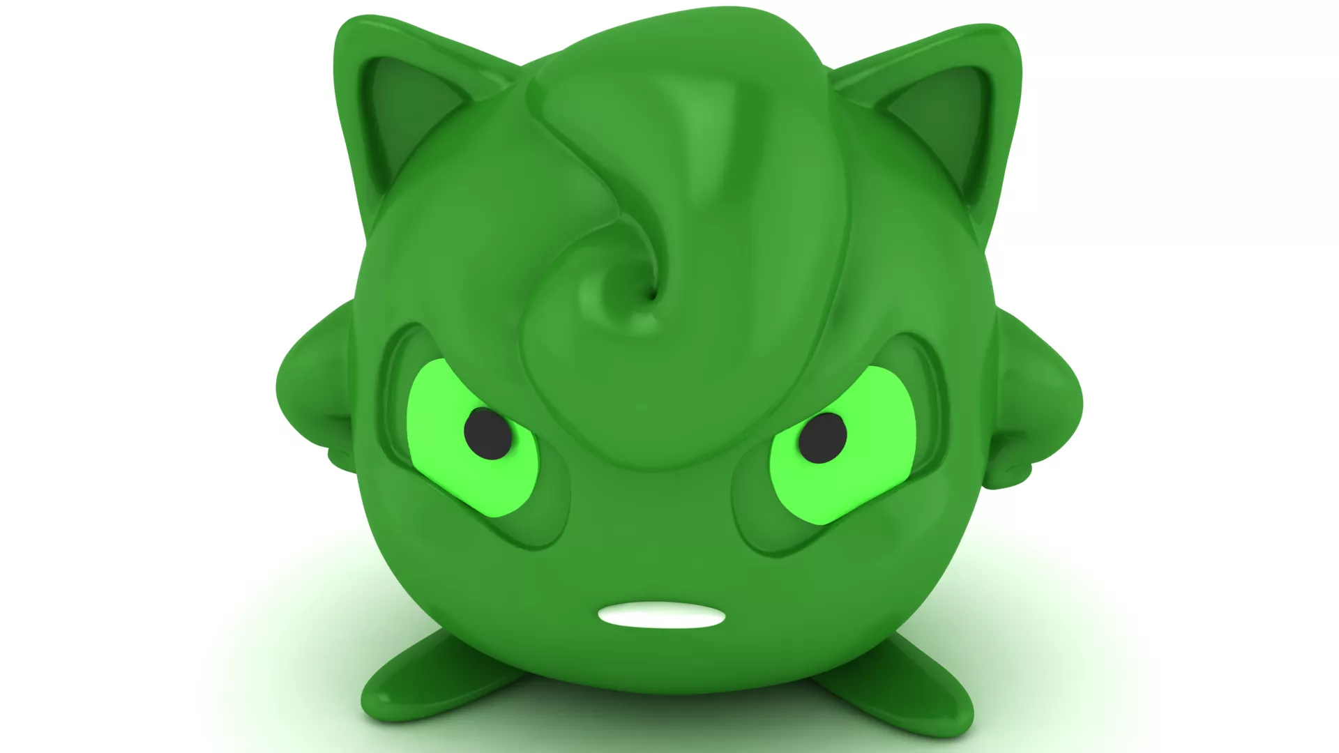 Cute Green Cartoon Cat Creature with Glowing Eyes 3D print model