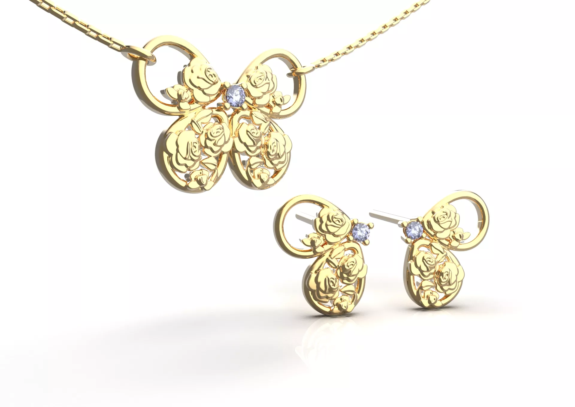 Birthflower Butterfly Stud Earring and Necklace Set - 6 June 3D print model