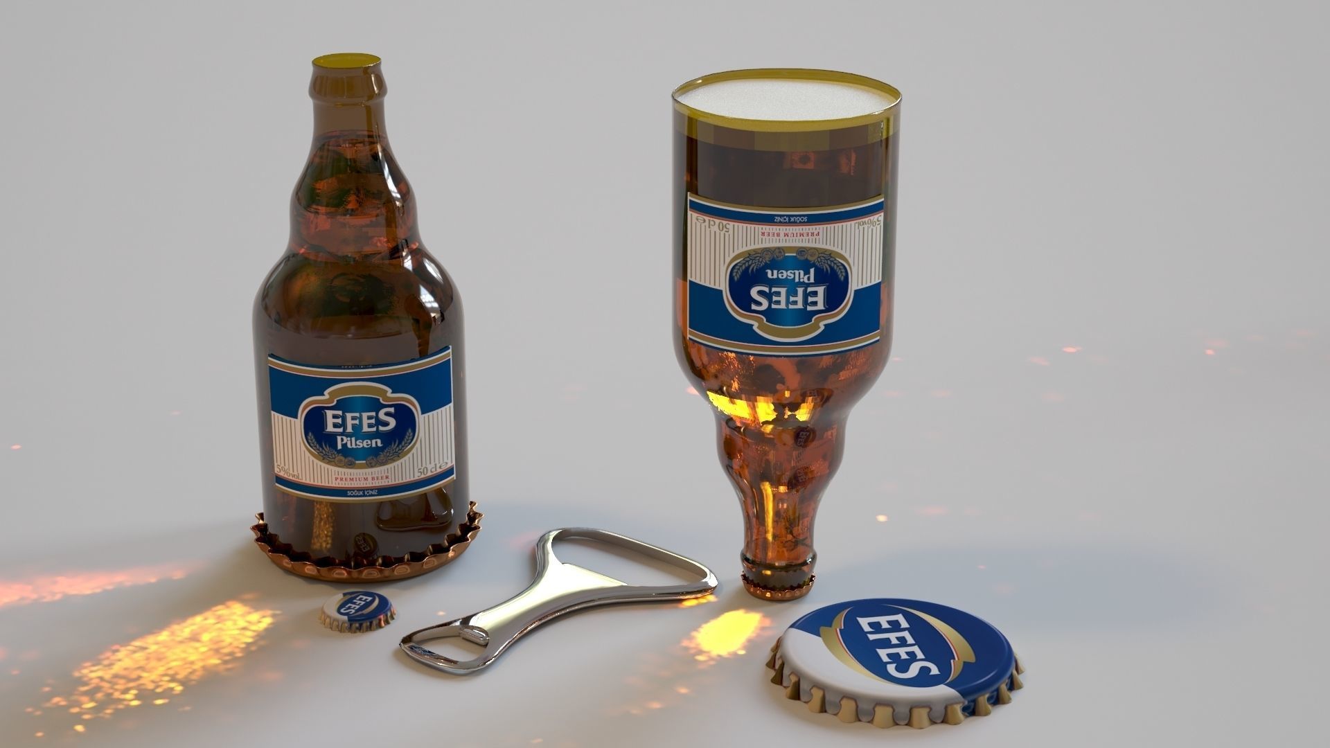 The beer is under which cover Bottle and glass beer is together Free 3D model_2